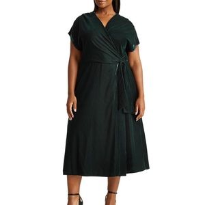 🆕💐LAUREN by RALPH LAUREN Velvet Wrap Cocktail Dress 16W Deep Hunter Green NWT